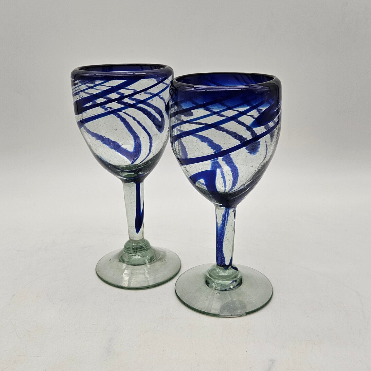Hand-Blown Mexican Wine Glass | Cobalt Blue Swirl Goblet