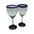 Hand-Blown Mexican Wine Glass | Cobalt Rim Design