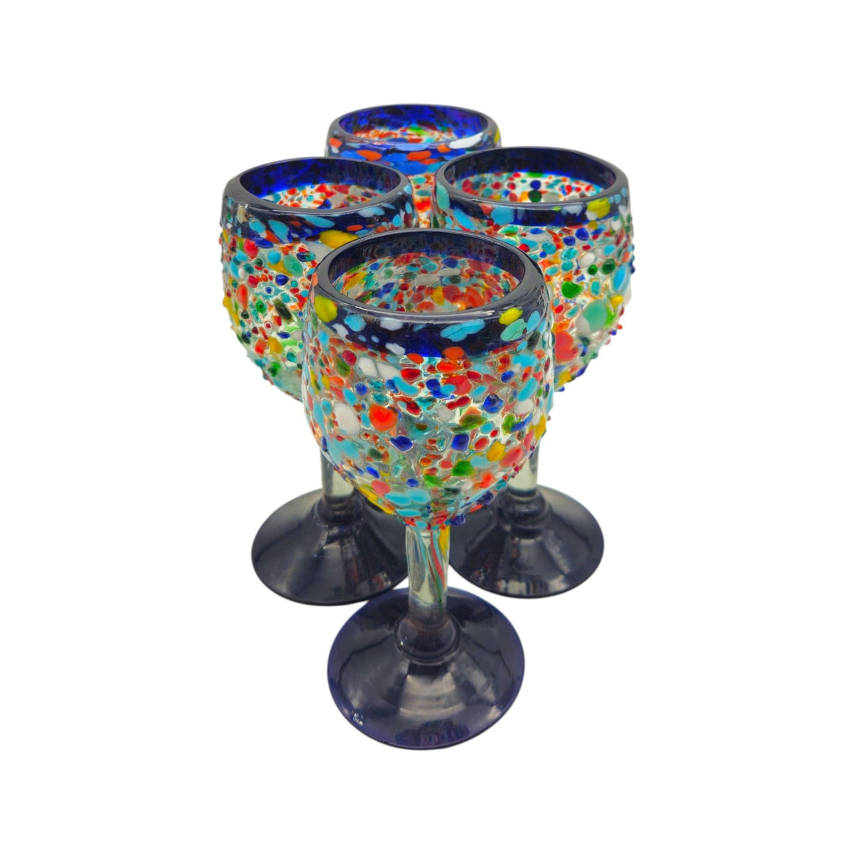 Hand Blown Mexican Wine Glasses | Blue Rim Confetti Design Mexican Wine Glass La Vie Bien Hand Blown Mexican Wine Glasses | Blue Rim Confetti Design