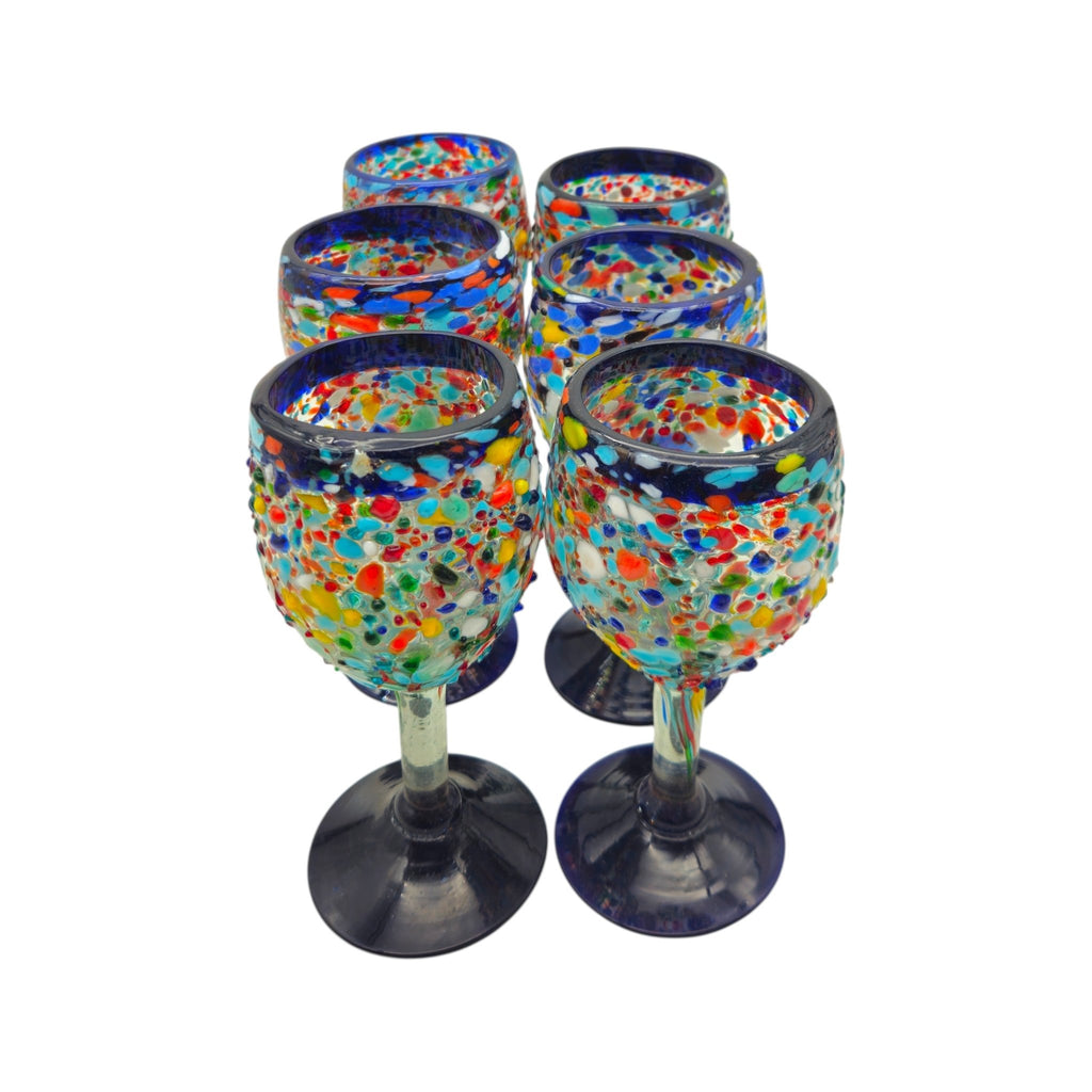Hand Blown Mexican Wine Glasses | Blue Rim Confetti Design Mexican Wine Glass La Vie Bien Hand Blown Mexican Wine Glasses | Blue Rim Confetti Design