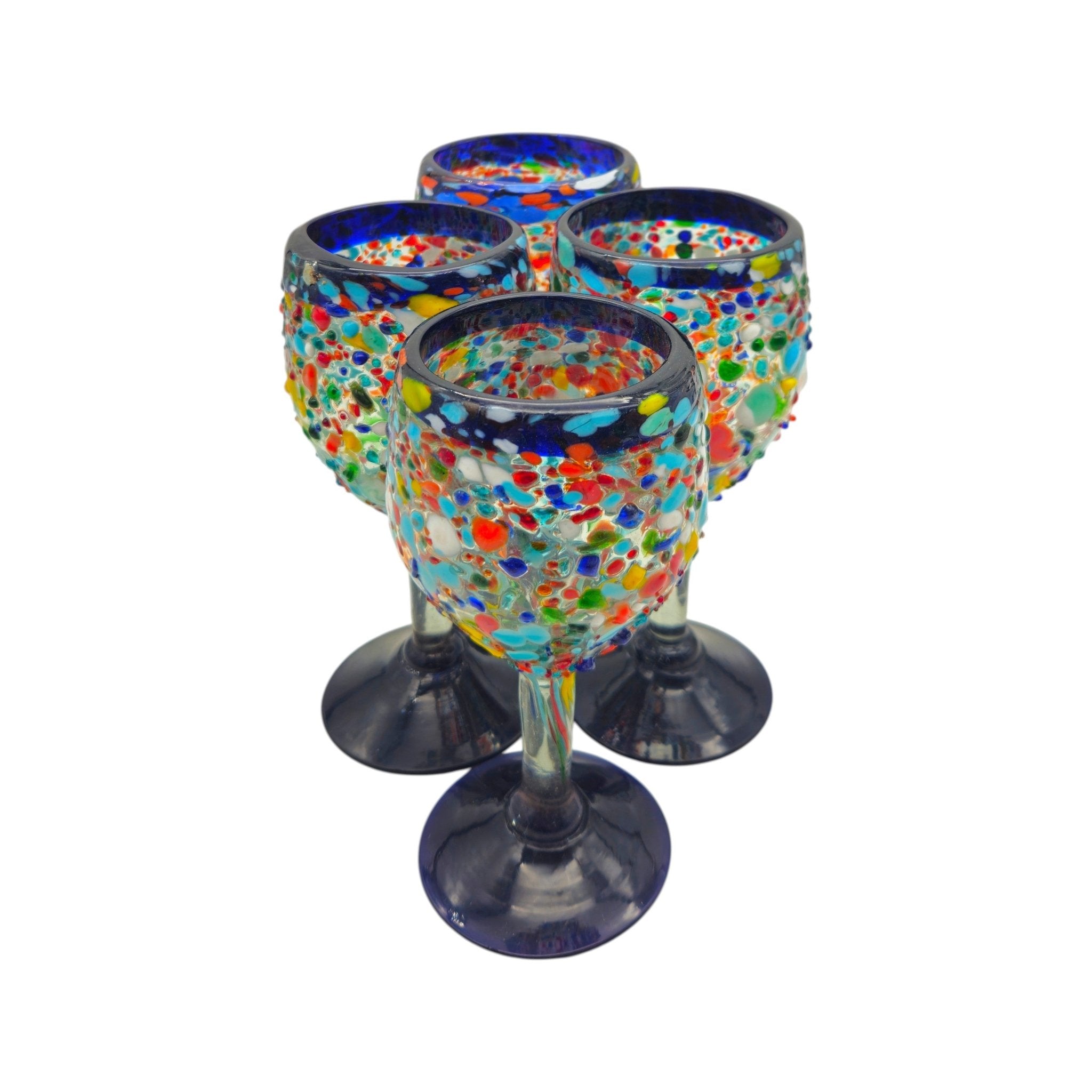 Hand Blown Mexican Wine Glasses | Blue Rim Confetti Design Mexican Wine Glass La Vie Bien Hand Blown Mexican Wine Glasses | Blue Rim Confetti Design