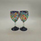 Hand Blown Mexican Wine Glasses | Blue Rim Confetti Design