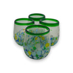 Hand-Blown Stemless Wine Glass | Mexican Confetti with Green Rim Mexican Wine Glass La Vie Bien Hand-Blown Stemless Wine Glass | Mexican Confetti with Green Rim