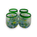 Hand-Blown Stemless Wine Glass | Mexican Confetti with Green Rim Mexican Wine Glass La Vie Bien Hand-Blown Stemless Wine Glass | Mexican Confetti with Green Rim