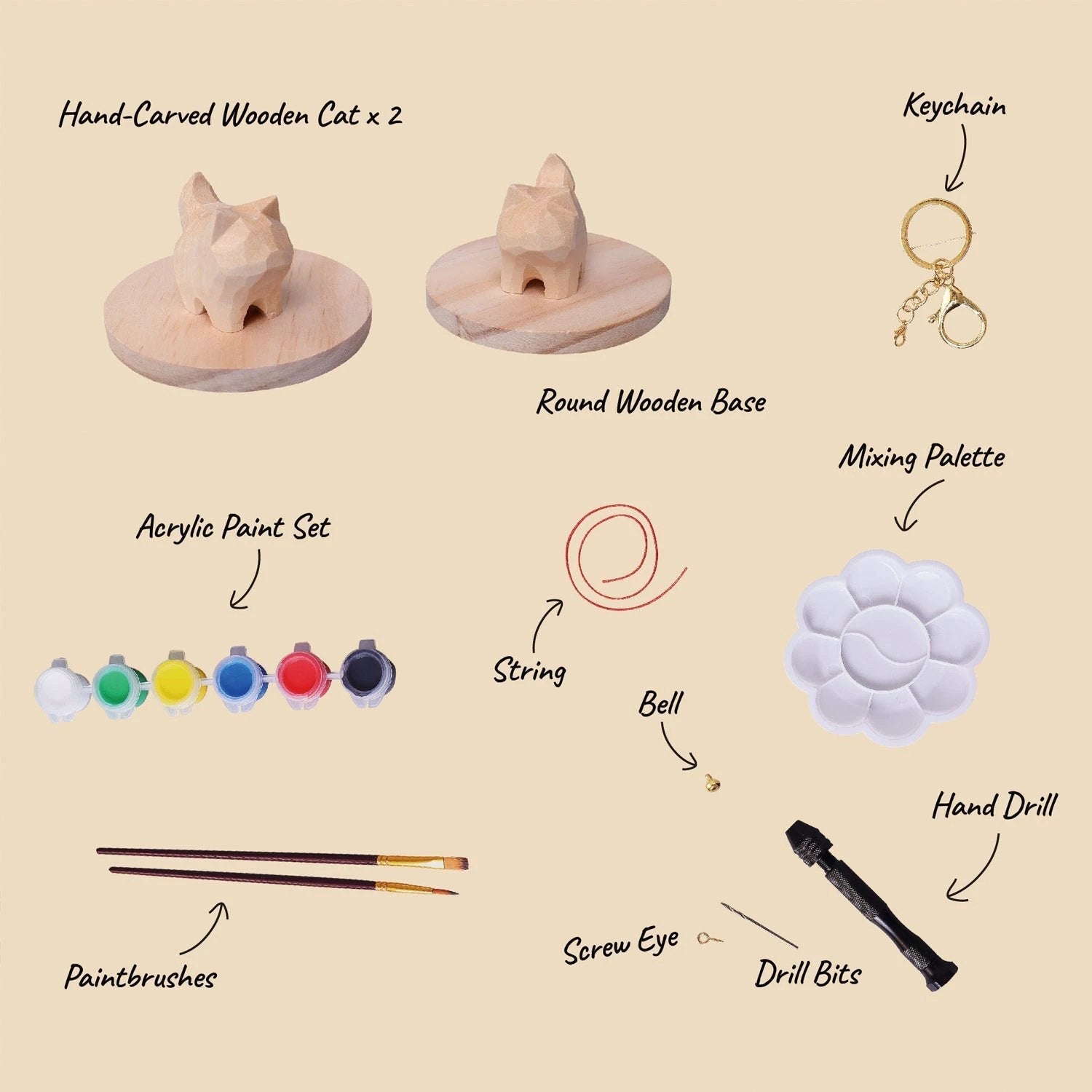 Hand-Carved Cat Painting Kit – Paint Two Cats, Create a Keychain by Kitsville