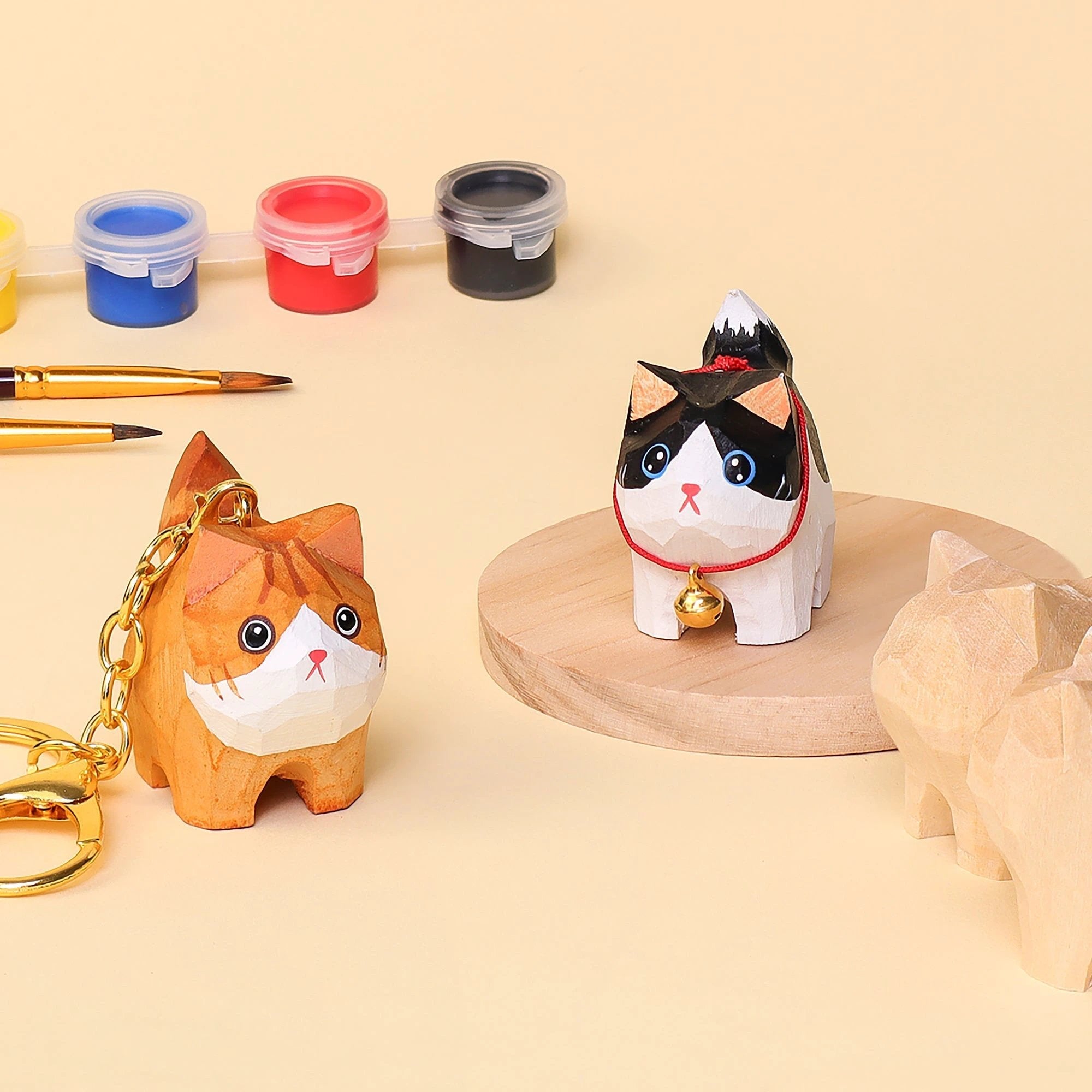 Hand-Carved Cat Painting Kit – Paint Two Cats, Create a Keychain by Kitsville