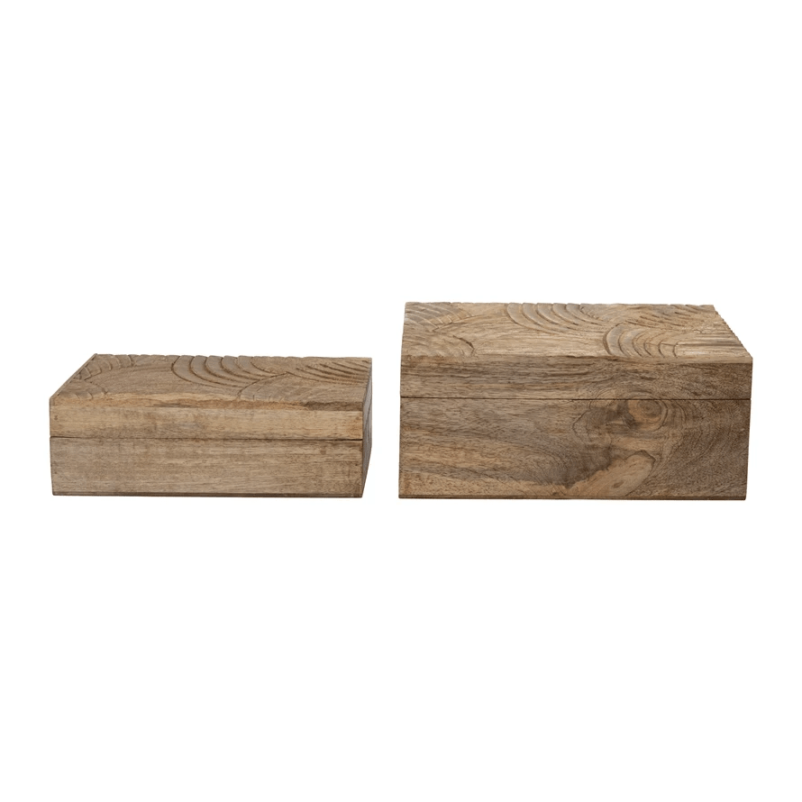Hand-Carved Mango Wood Storage Boxes, Set of 2 by White Cliff Studio