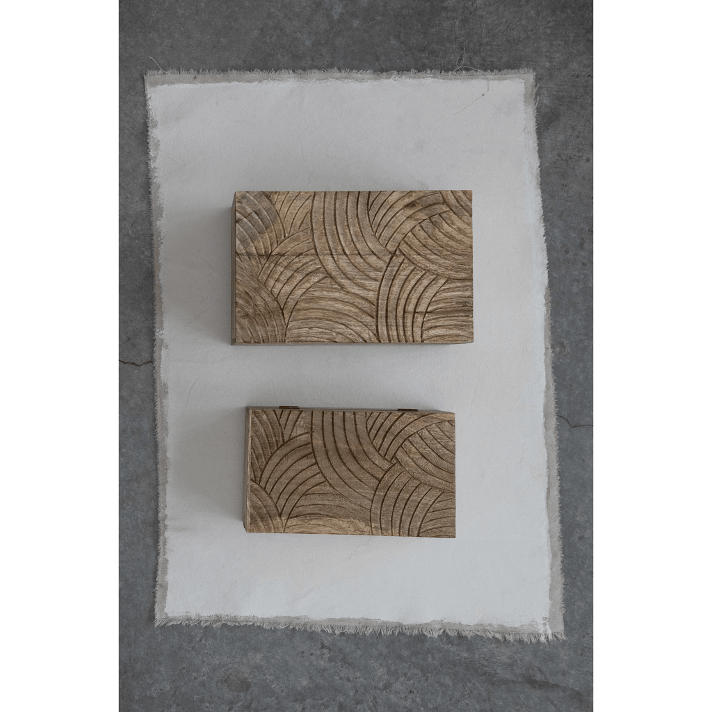 Hand-Carved Mango Wood Storage Boxes, Set of 2 by White Cliff Studio