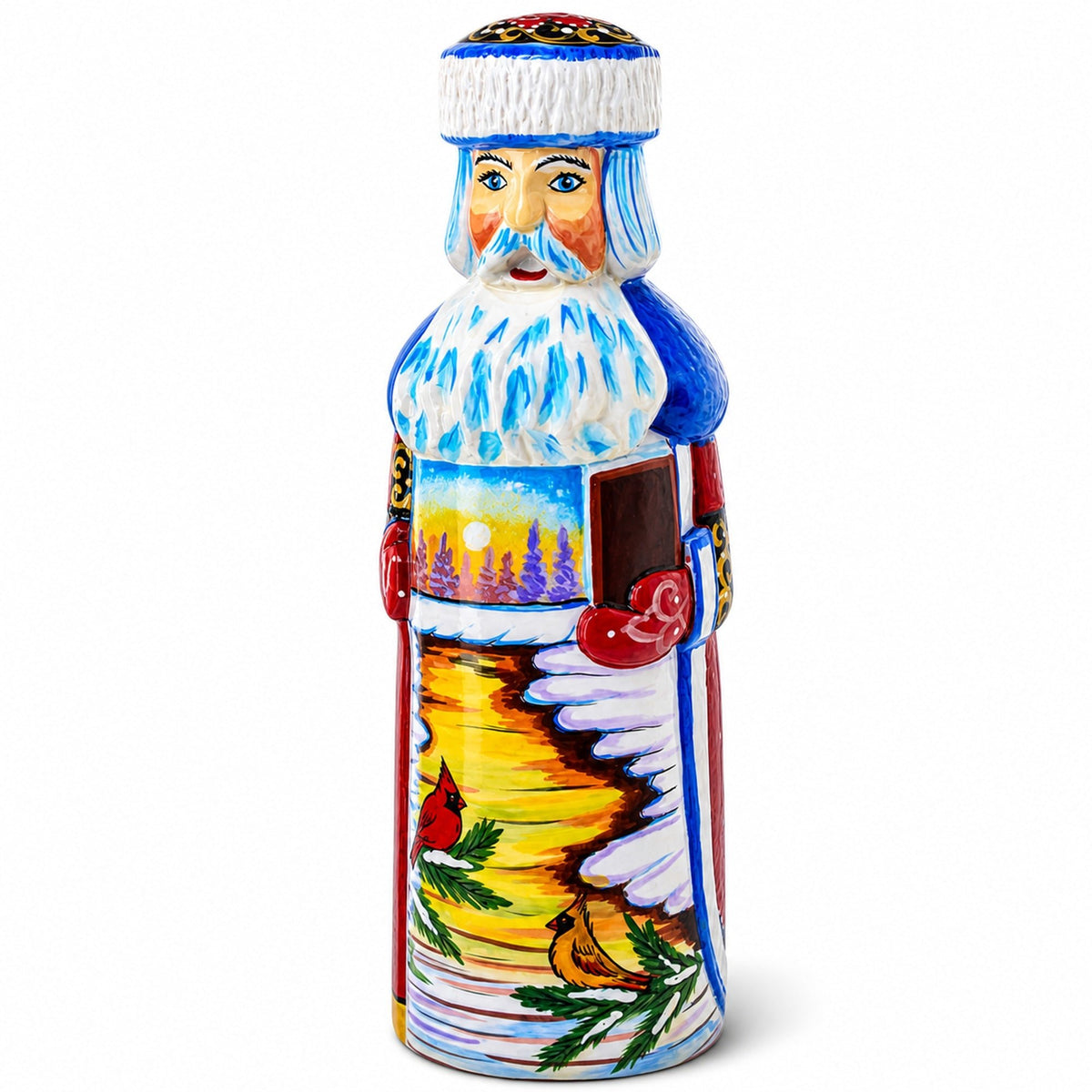 Hand Carved Ukrainian Santa with Cardinals Figurine 7.25 Inches Christmas Decor > Carved Wooden Santa La Vie Bien Hand Carved Ukrainian Santa with Cardinals Figurine 7.25 Inches