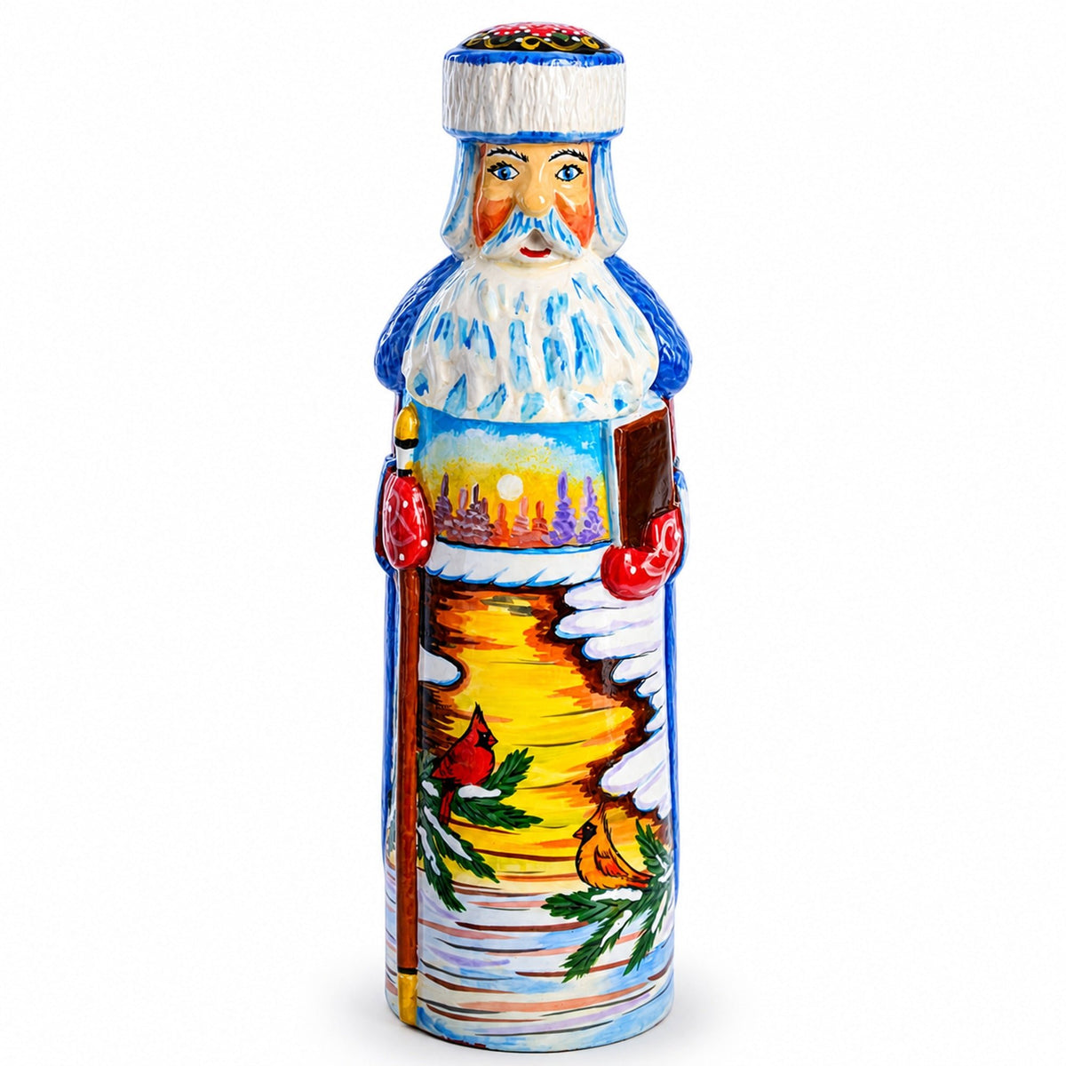 Hand Carved Ukrainian Santa with Cardinals Figurine 7.25 Inches Christmas Decor > Carved Wooden Santa La Vie Bien Hand Carved Ukrainian Santa with Cardinals Figurine 7.25 Inches
