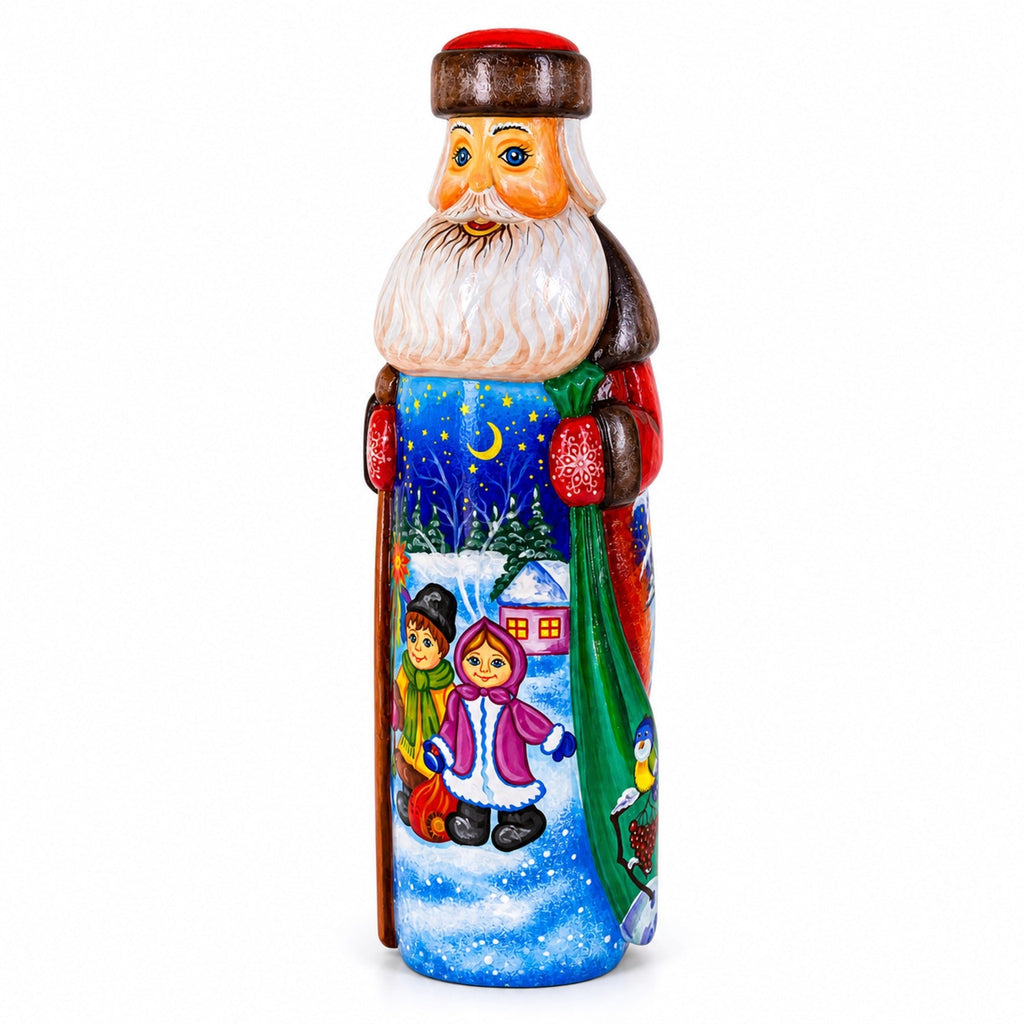 Hand Carved Ukrainian Santa with Children Caroling Solid Wood Figurine 11 Inches Christmas Decor > Carved Wooden Santa La Vie Bien Hand Carved Ukrainian Santa with Children Caroling Solid Wood Figurine 11 Inches
