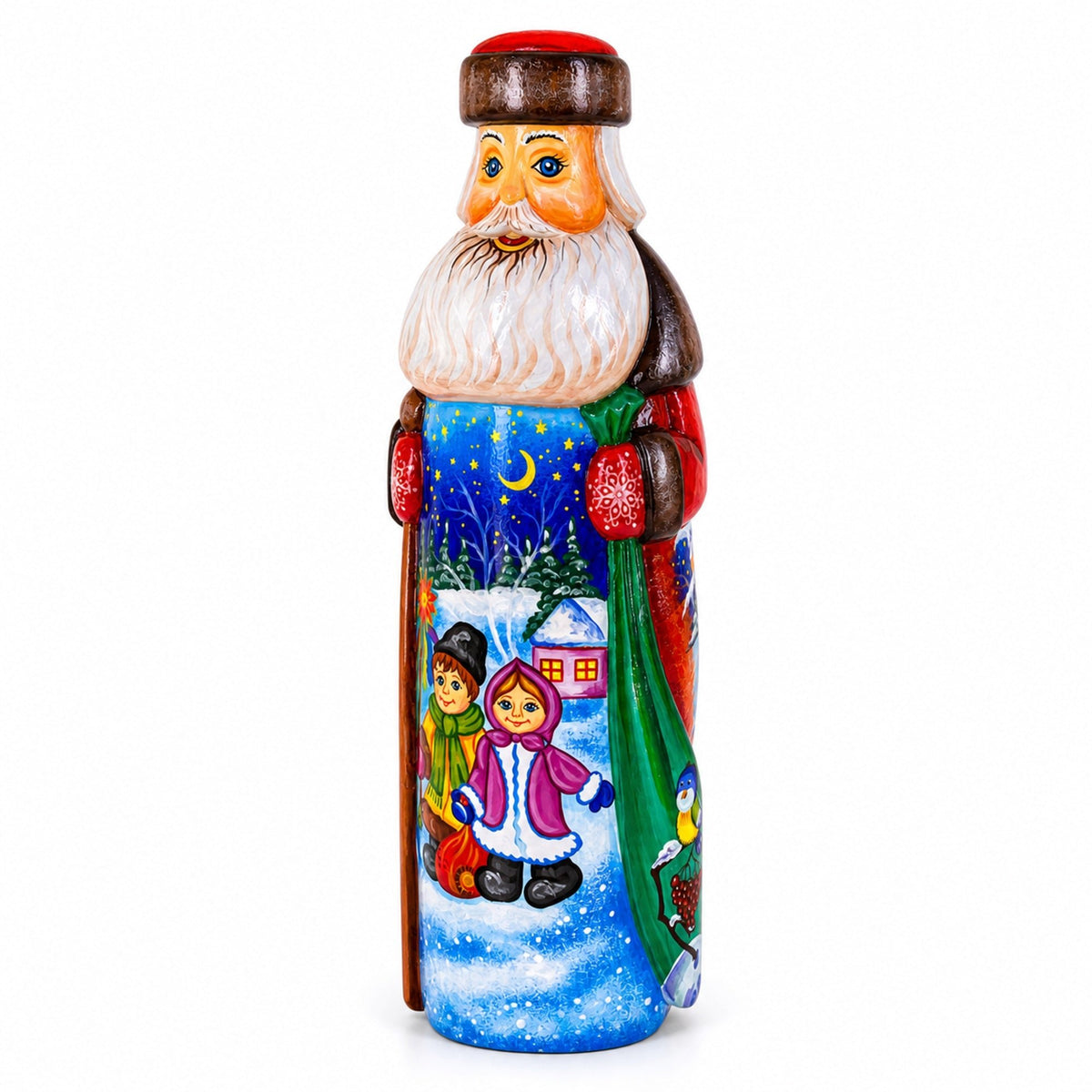 Hand Carved Ukrainian Santa with Children Caroling Solid Wood Figurine 11 Inches Christmas Decor > Carved Wooden Santa La Vie Bien Hand Carved Ukrainian Santa with Children Caroling Solid Wood Figurine 11 Inches