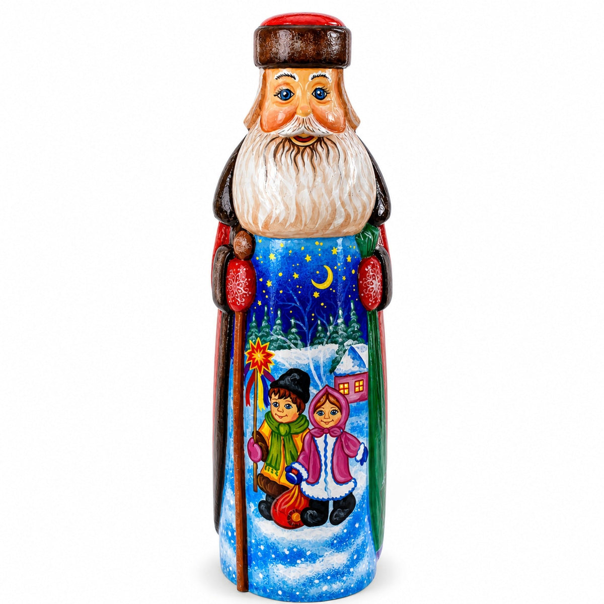 Hand Carved Ukrainian Santa with Children Caroling Solid Wood Figurine 11 Inches Christmas Decor > Carved Wooden Santa La Vie Bien Hand Carved Ukrainian Santa with Children Caroling Solid Wood Figurine 11 Inches