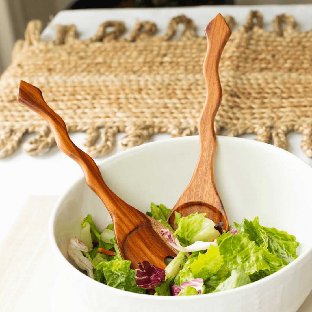 Hand Carved Wood Salad Serving Set Kitchen - Wood La Vie Bien Hand Carved Wood Salad Serving Set