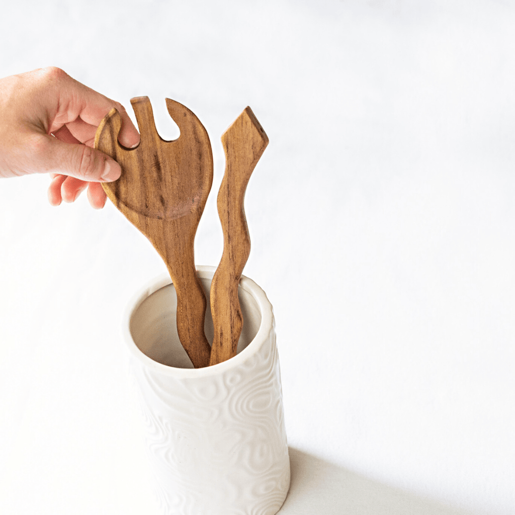 Hand Carved Wood Salad Serving Set Kitchen - Wood La Vie Bien Hand Carved Wood Salad Serving Set