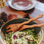 Hand Carved Wood Salad Serving Set Kitchen - Wood La Vie Bien Hand Carved Wood Salad Serving Set