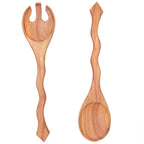 Hand Carved Wood Salad Serving Set Kitchen - Wood La Vie Bien Hand Carved Wood Salad Serving Set