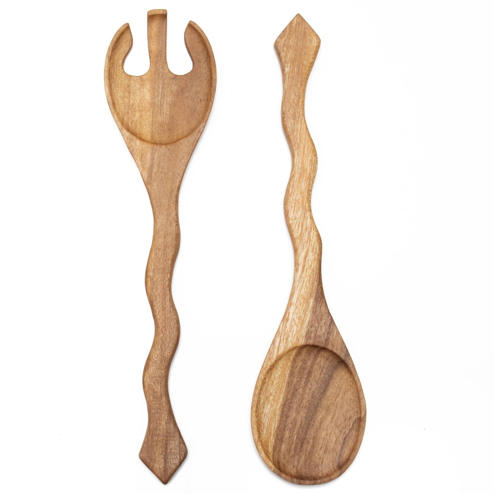 Hand Carved Wood Salad Serving Set Kitchen - Wood La Vie Bien Hand Carved Wood Salad Serving Set