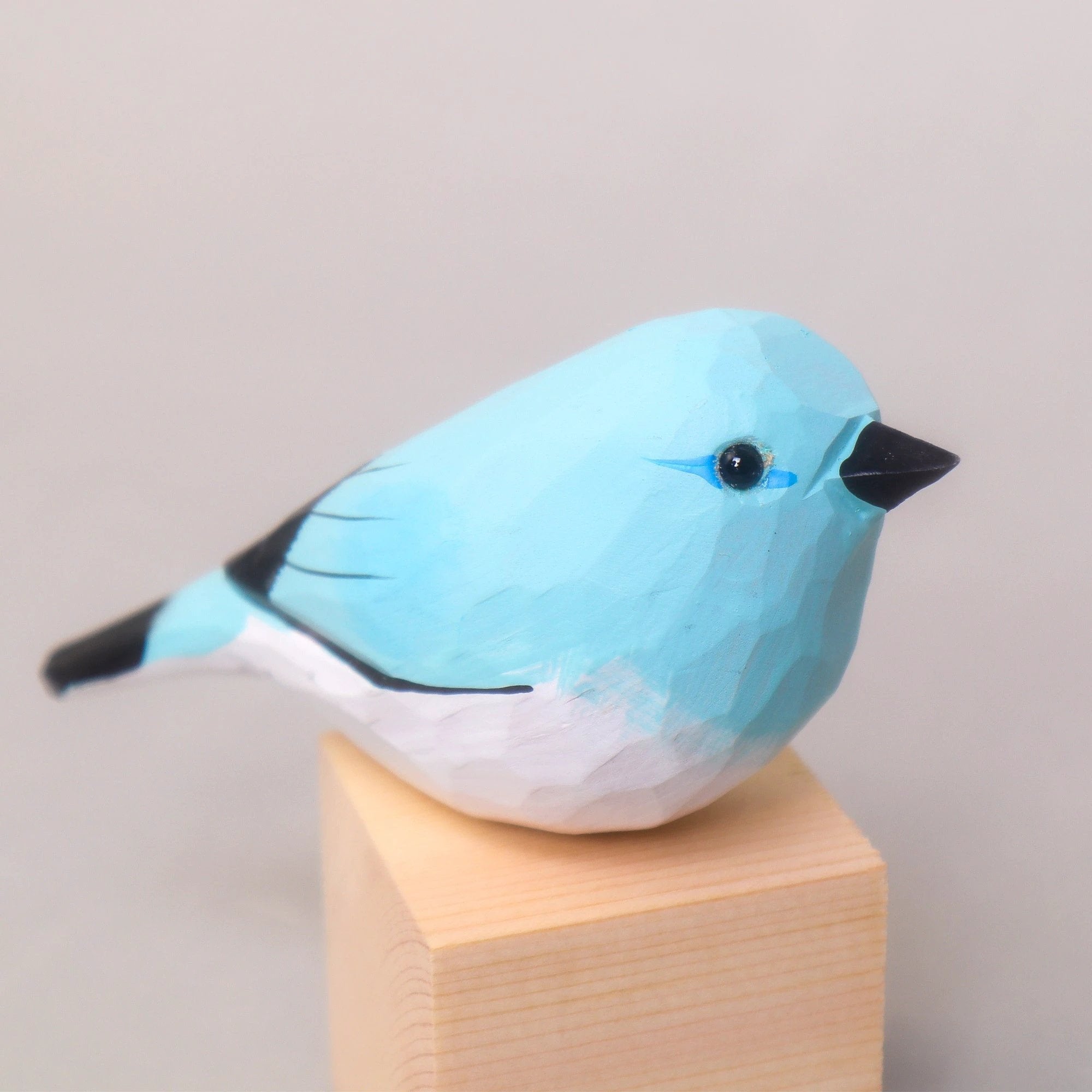 Hand-Carved Wooden Bird Figurine – Blue by Kitsville