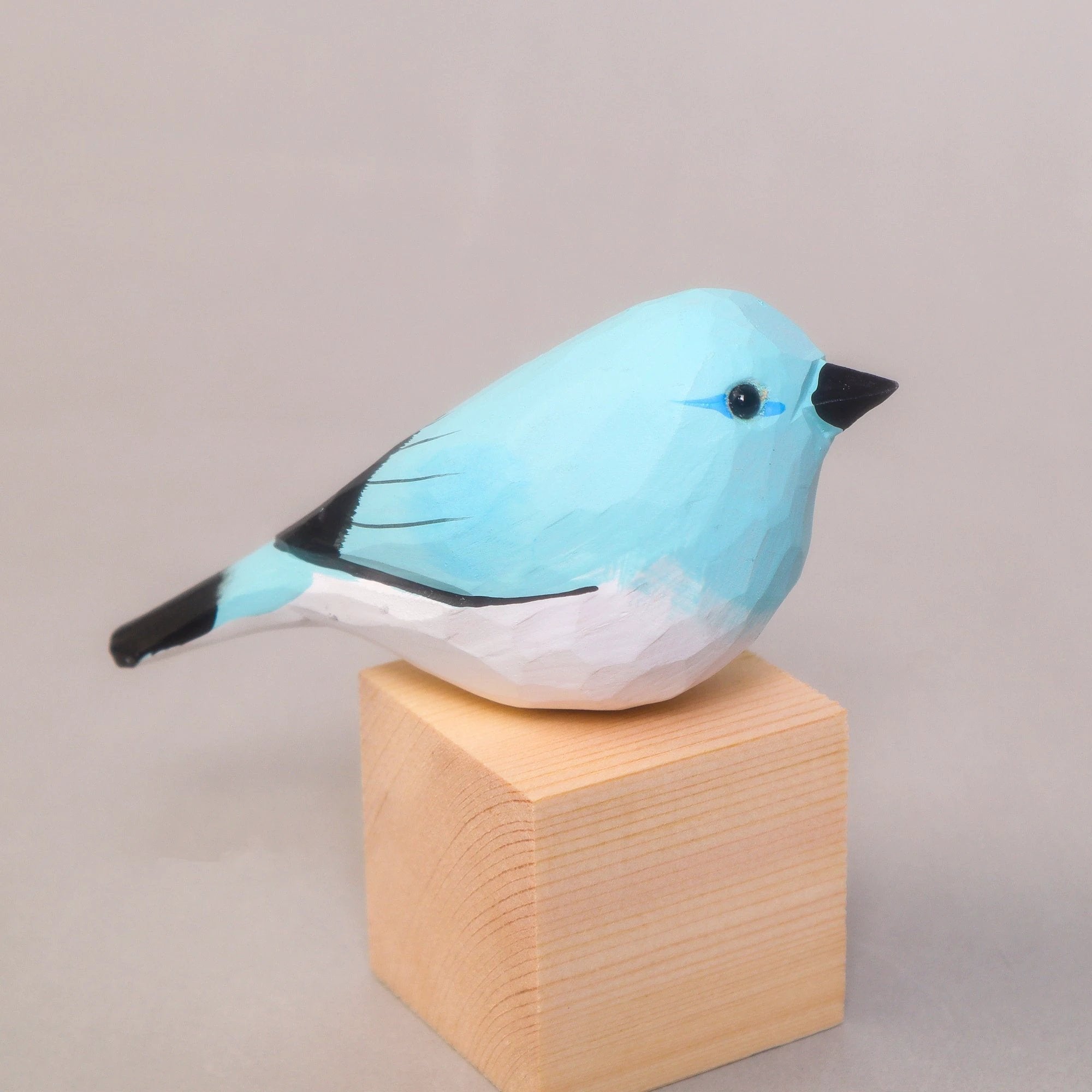 Hand-Carved Wooden Bird Figurine – Blue by Kitsville