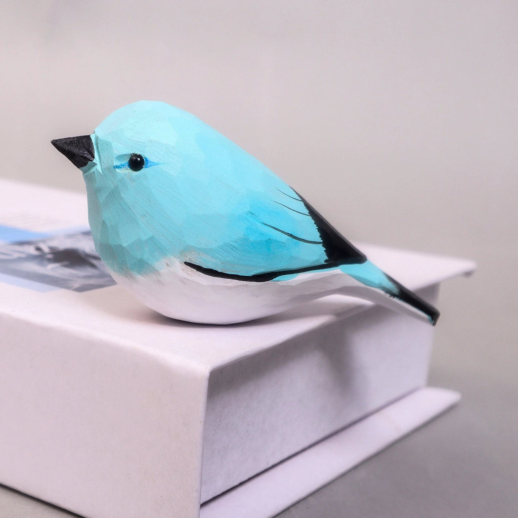 Hand-Carved Wooden Bird Figurine – Blue by Kitsville