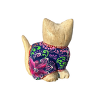 Hand-Carved Wooden Cat Figurine with Hand-Painted Floral Design Twilight Orchid Cat by Music Frog Co