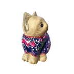Hand-Carved Wooden Cat Figurine with Hand-Painted Floral Design Twilight Orchid Cat by Music Frog Co