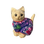 Hand-Carved Wooden Cat Figurine with Hand-Painted Floral Design Twilight Orchid Cat by Music Frog Co