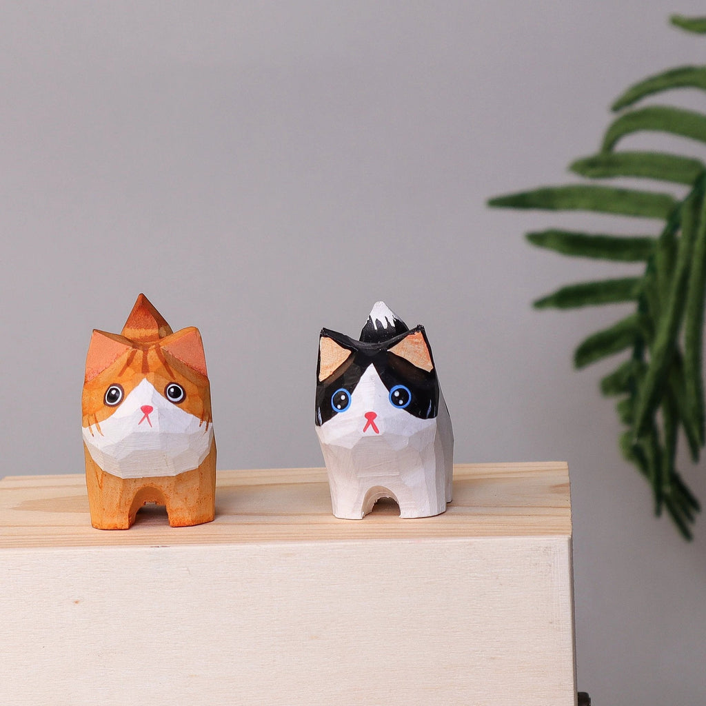 Hand-Carved Wooden Cats, Personalized Gift for Cat Lovers by Kitsville