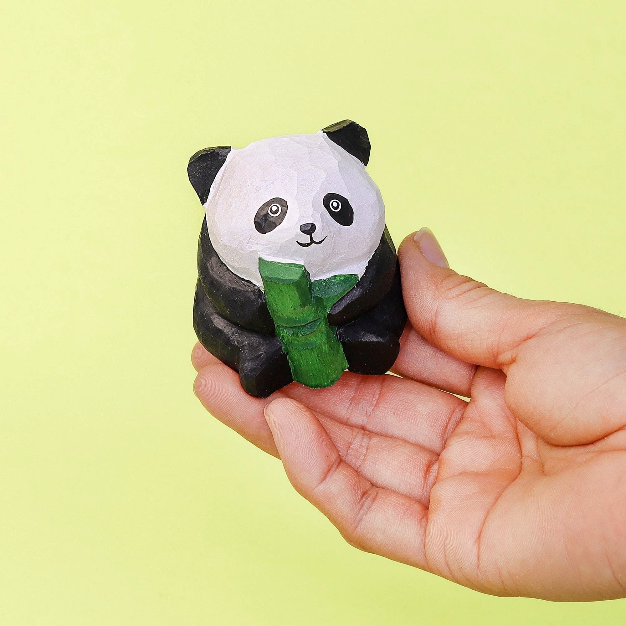 Hand-Carved Wooden Panda Figurine – Cute Handmade Decor with Mini Accessories by Kitsville