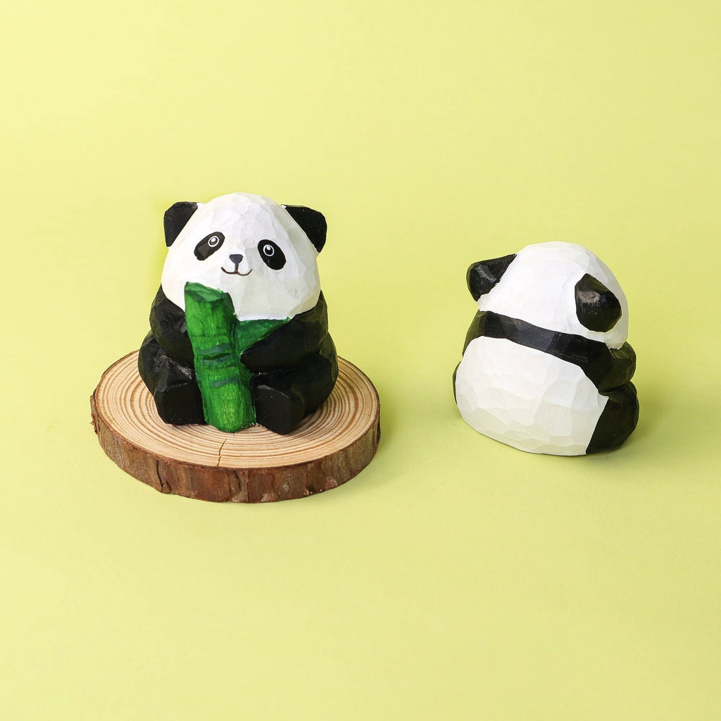 Hand-Carved Wooden Panda Figurine – Cute Handmade Decor with Mini Accessories by Kitsville