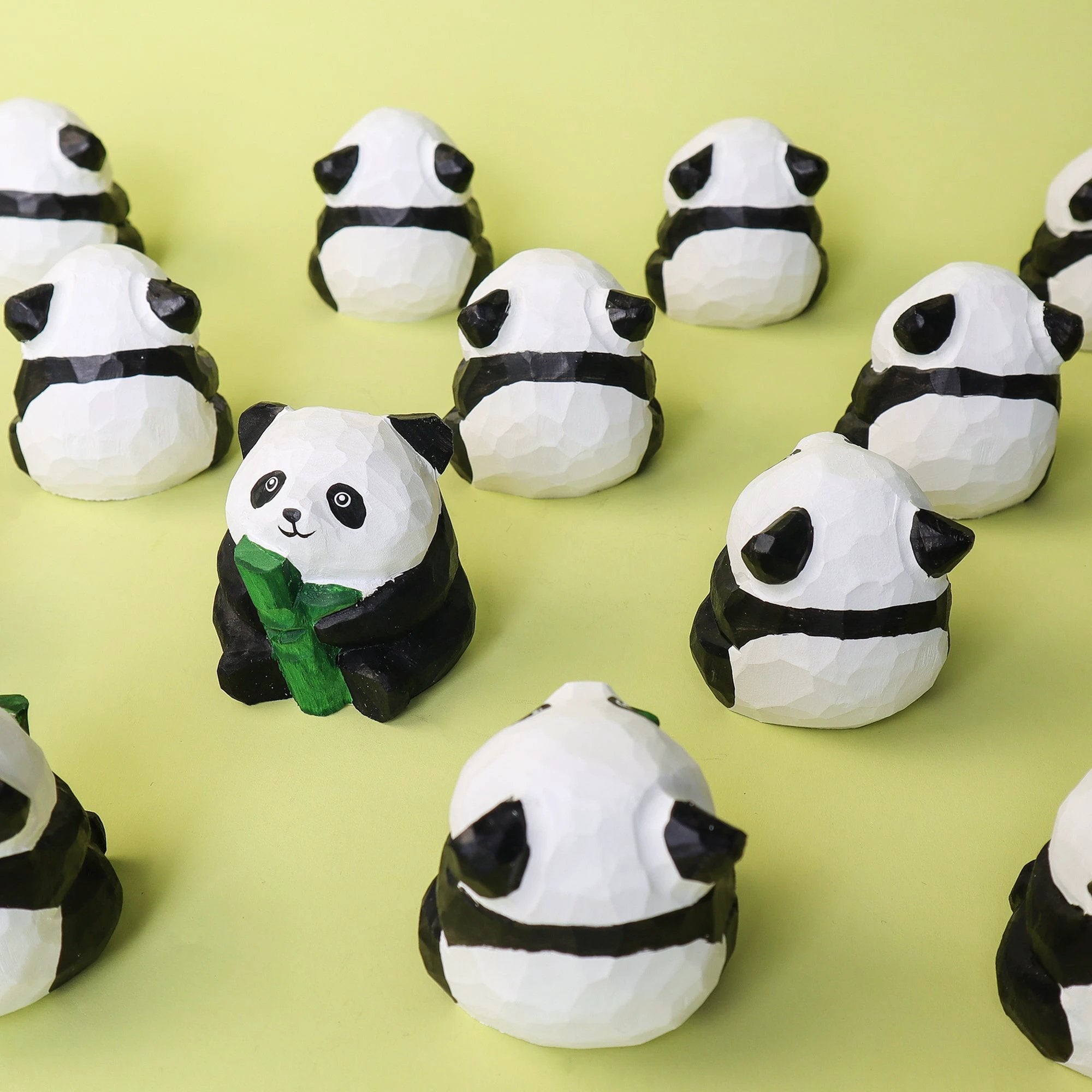 Hand-Carved Wooden Panda Figurine – Cute Handmade Decor with Mini Accessories by Kitsville
