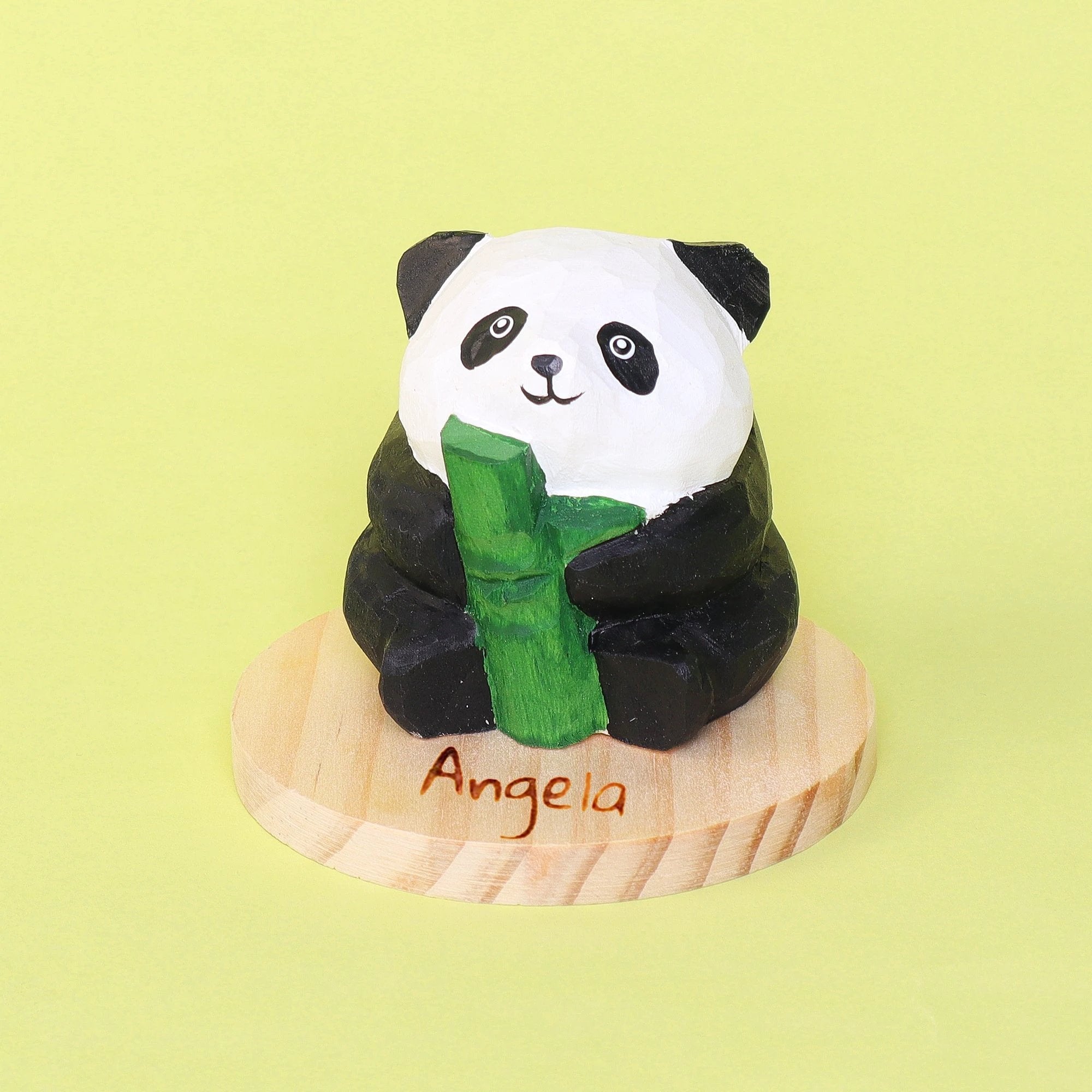 Hand-Carved Wooden Panda Figurine – Cute Handmade Decor with Mini Accessories by Kitsville