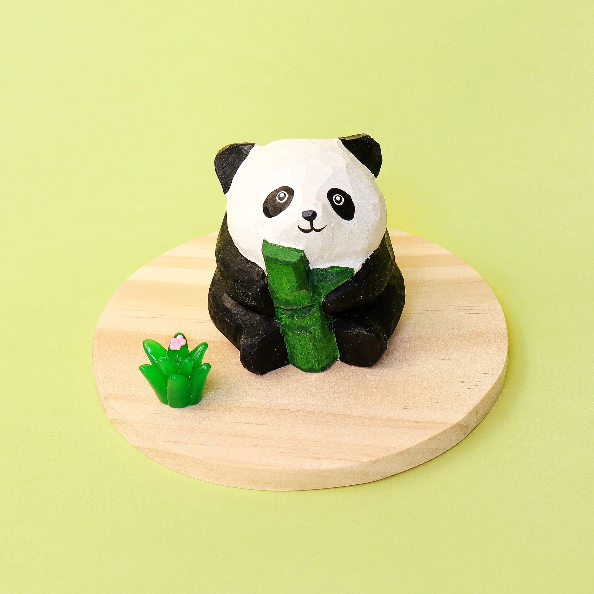 Hand-Carved Wooden Panda Figurine – Cute Handmade Decor with Mini Accessories by Kitsville