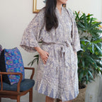 Hand Dyed Batik Robe Kimono, 100% Cotton, Gray, Silver Petals Robes La Vie Bien Hand Dyed Batik Robe Kimono, 100% Cotton, Gray, Silver Petals