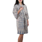 Hand Dyed Batik Robe Kimono, 100% Cotton, Gray, Silver Petals Robes La Vie Bien Hand Dyed Batik Robe Kimono, 100% Cotton, Gray, Silver Petals