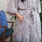 Hand Dyed Batik Robe Kimono, 100% Cotton, Gray, Silver Petals Robes La Vie Bien Hand Dyed Batik Robe Kimono, 100% Cotton, Gray, Silver Petals