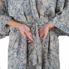 Hand Dyed Batik Robe Kimono, 100% Cotton, Gray, Silver Petals Robes La Vie Bien Hand Dyed Batik Robe Kimono, 100% Cotton, Gray, Silver Petals
