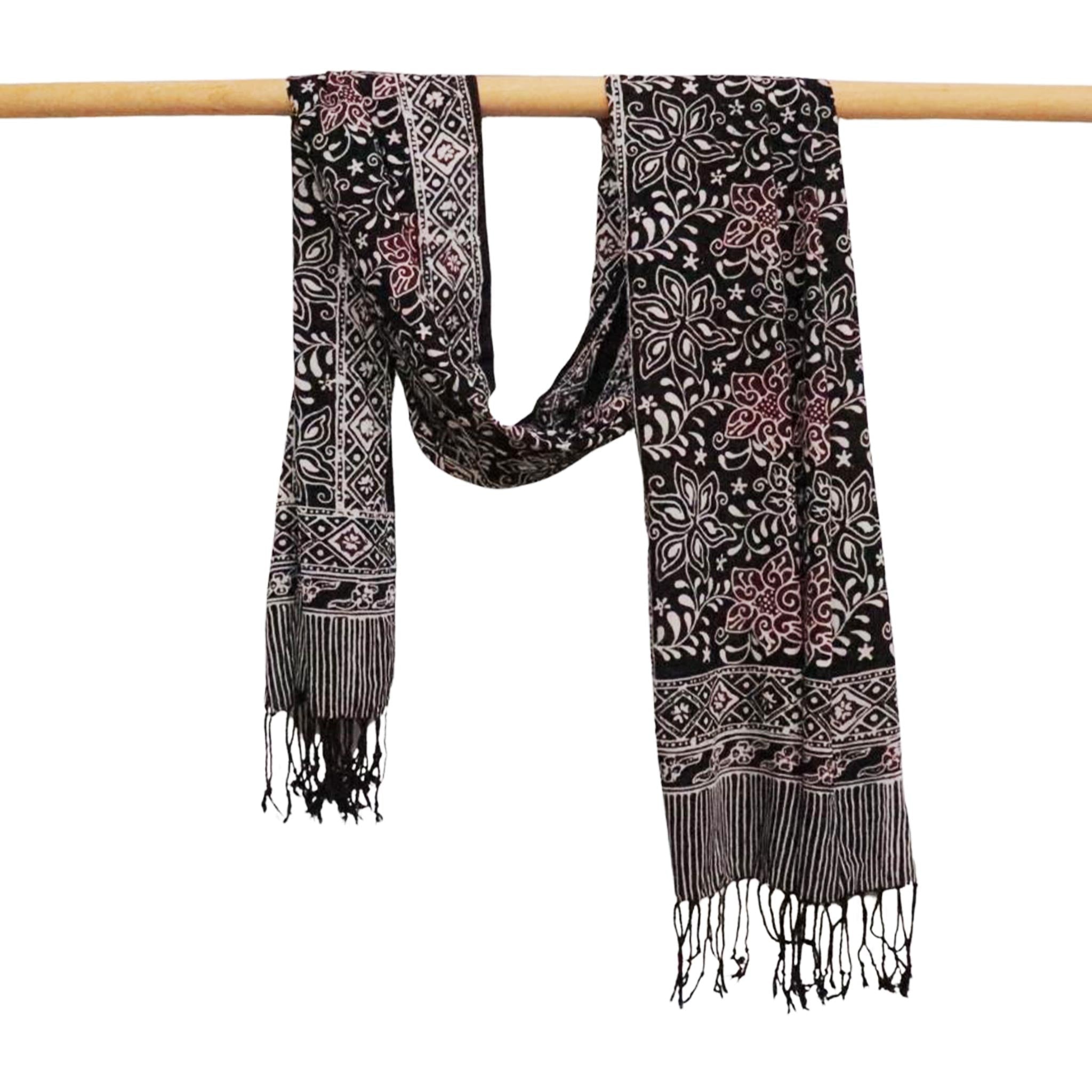Hand Dyed Batik Scarf, 100% Cotton Fabric, Black Red Floral Star Scarves La Vie Bien Hand Dyed Batik Scarf, 100% Cotton Fabric, Black Red Floral Star