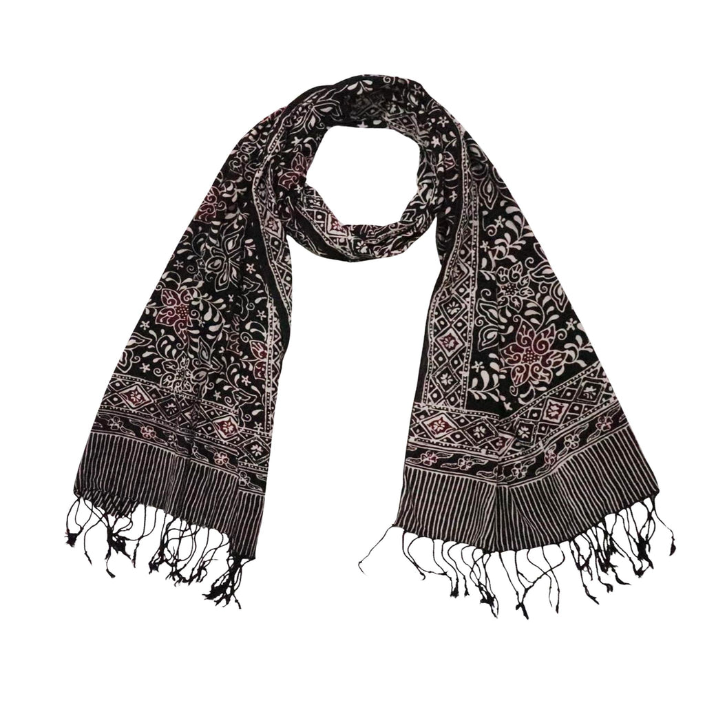 Hand Dyed Batik Scarf, 100% Cotton Fabric, Black Red Floral Star Scarves La Vie Bien Hand Dyed Batik Scarf, 100% Cotton Fabric, Black Red Floral Star