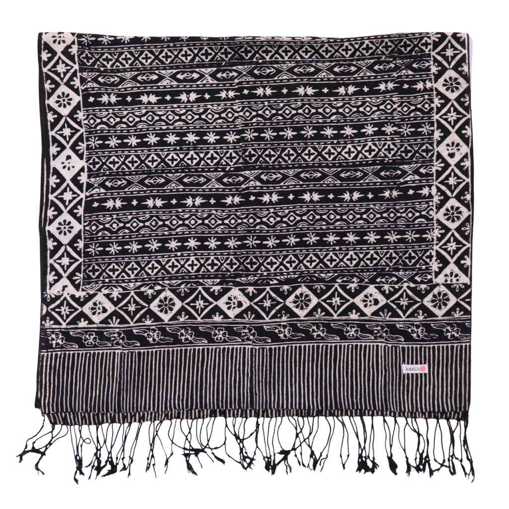Hand Dyed Batik Scarf, 100% Cotton Fabric, Black White, Geometric Scarves La Vie Bien Hand Dyed Batik Scarf, 100% Cotton Fabric, Black White, Geometric