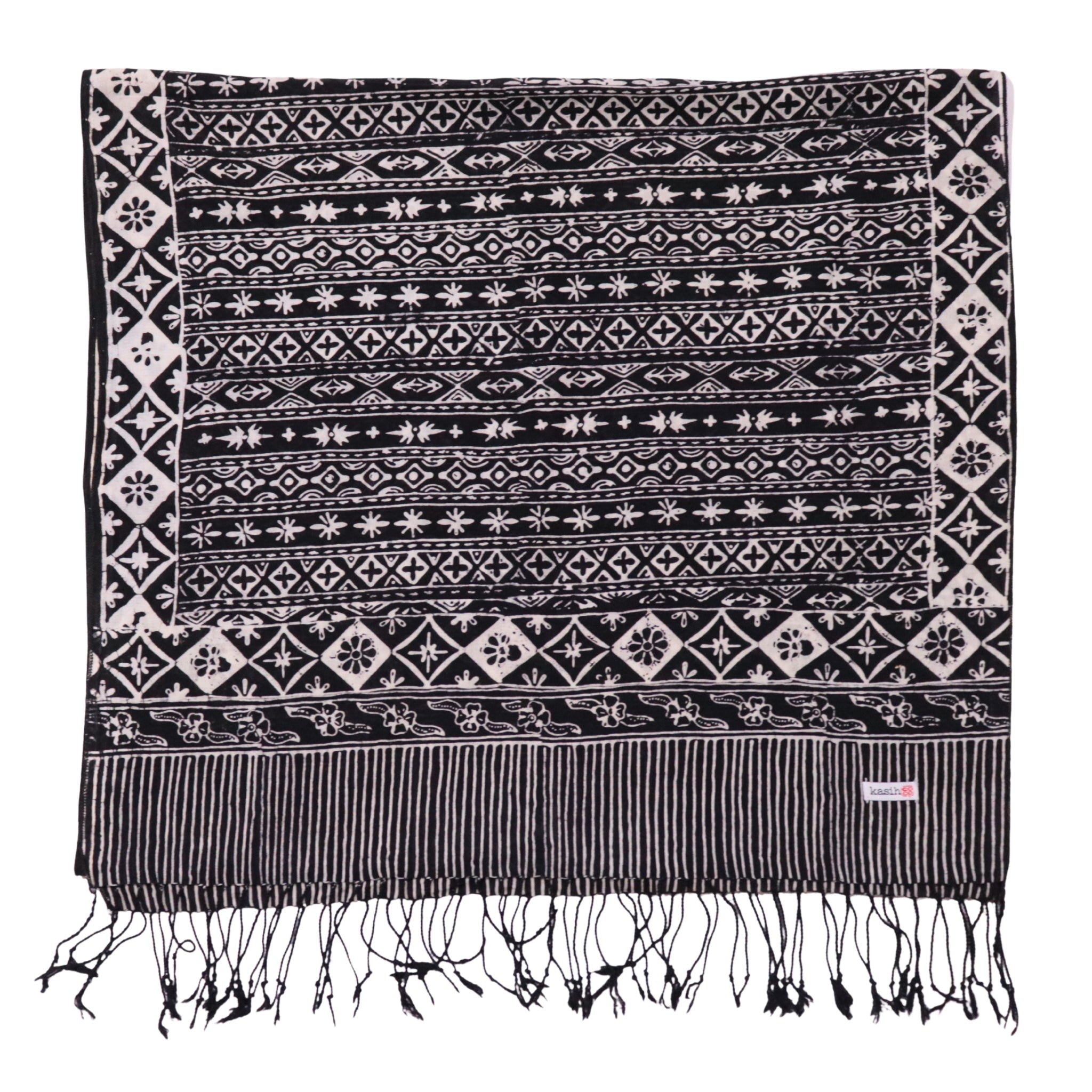 Hand Dyed Batik Scarf, 100% Cotton Fabric, Black White, Geometric Scarves La Vie Bien Hand Dyed Batik Scarf, 100% Cotton Fabric, Black White, Geometric