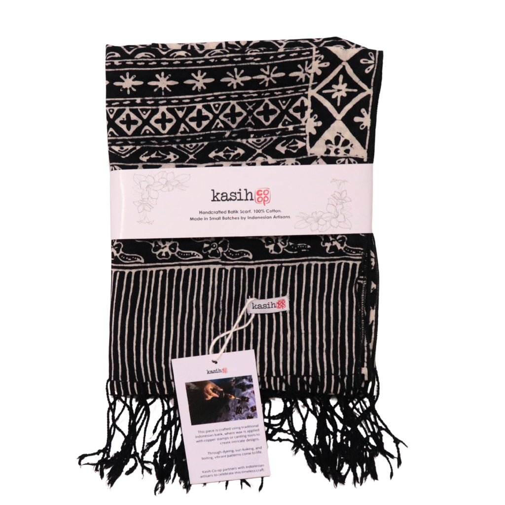 Hand Dyed Batik Scarf, 100% Cotton Fabric, Black White, Geometric Scarves La Vie Bien Hand Dyed Batik Scarf, 100% Cotton Fabric, Black White, Geometric
