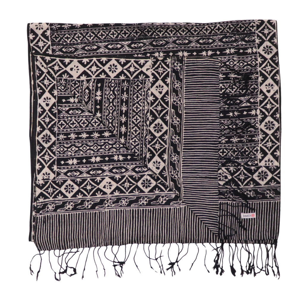 Hand Dyed Batik Scarf, 100% Cotton Fabric, Black White, Geometric Scarves La Vie Bien Hand Dyed Batik Scarf, 100% Cotton Fabric, Black White, Geometric