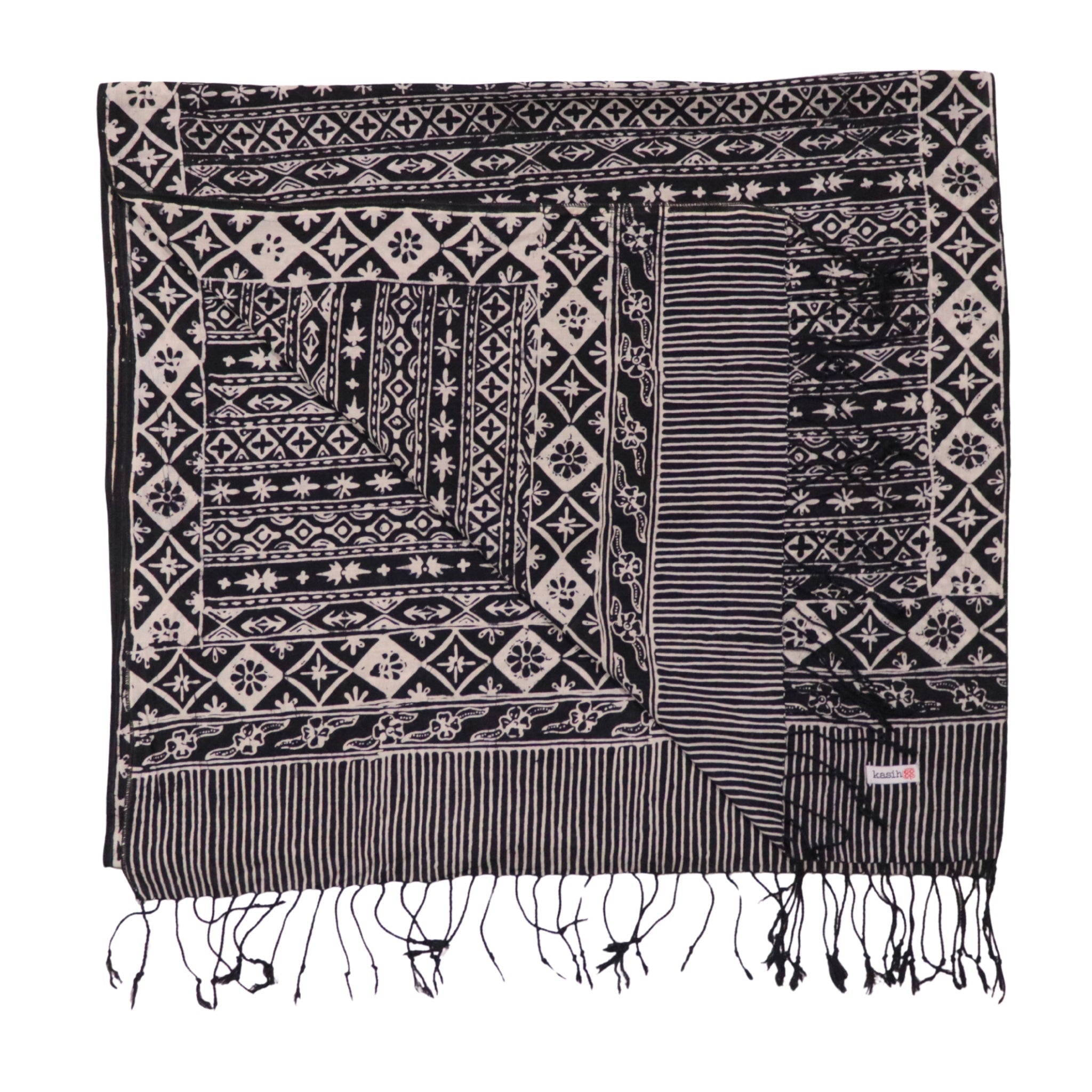 Hand Dyed Batik Scarf, 100% Cotton Fabric, Black White, Geometric Scarves La Vie Bien Hand Dyed Batik Scarf, 100% Cotton Fabric, Black White, Geometric