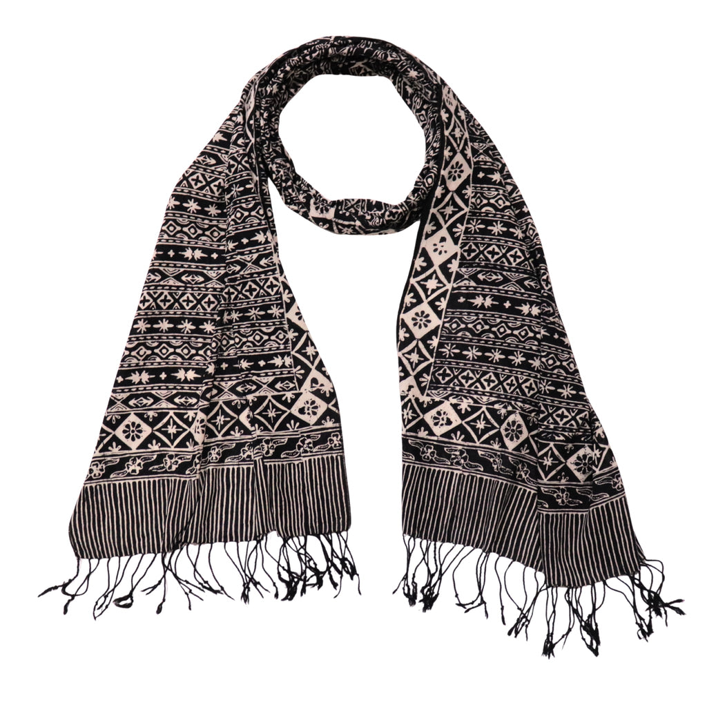 Hand Dyed Batik Scarf, 100% Cotton Fabric, Black White, Geometric Scarves La Vie Bien Hand Dyed Batik Scarf, 100% Cotton Fabric, Black White, Geometric
