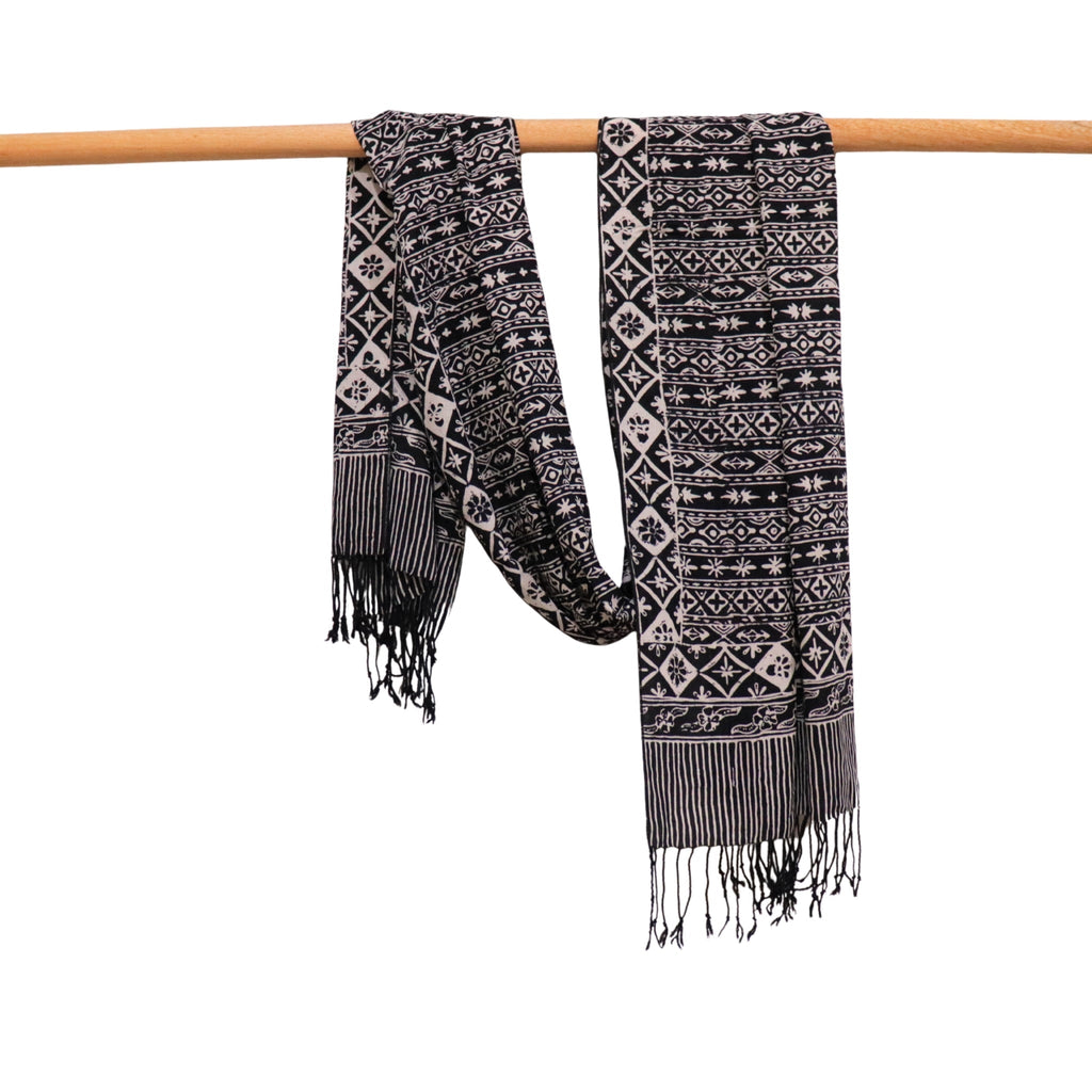 Hand Dyed Batik Scarf, 100% Cotton Fabric, Black White, Geometric Scarves La Vie Bien Hand Dyed Batik Scarf, 100% Cotton Fabric, Black White, Geometric