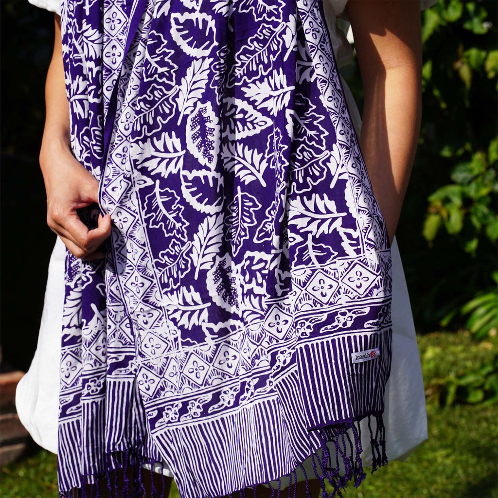 Hand Dyed Batik Scarf, 100% Cotton, Scarves, Bandana, Wrap , Blue Leaves Scarves La Vie Bien Hand Dyed Batik Scarf, 100% Cotton, Scarves, Bandana, Wrap , Blue Leaves
