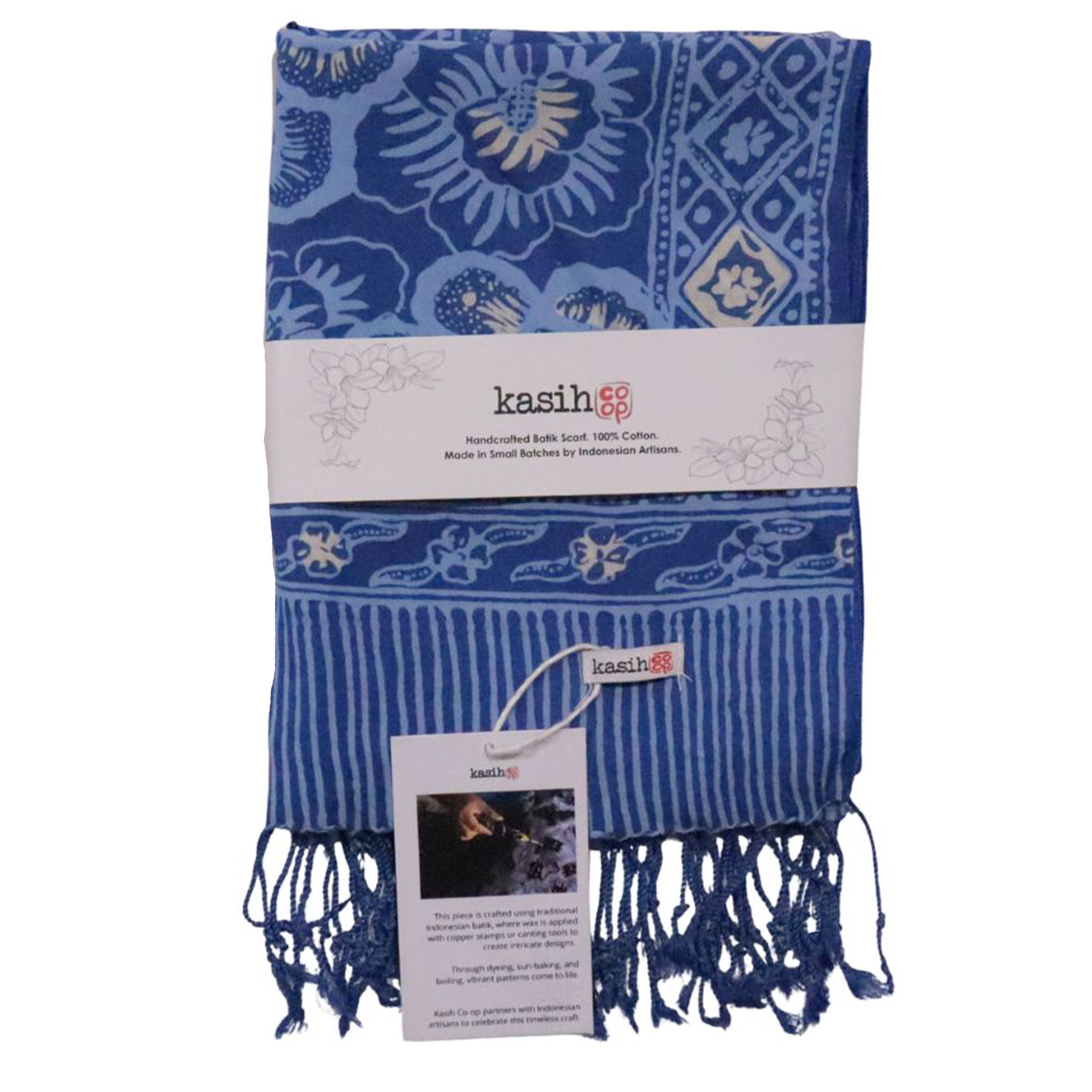 Hand Dyed Batik Scarf - Soft Cotton, Blue Roses, White, Floral, Flower Scarves La Vie Bien Hand Dyed Batik Scarf - Soft Cotton, Blue Roses, White, Floral, Flower