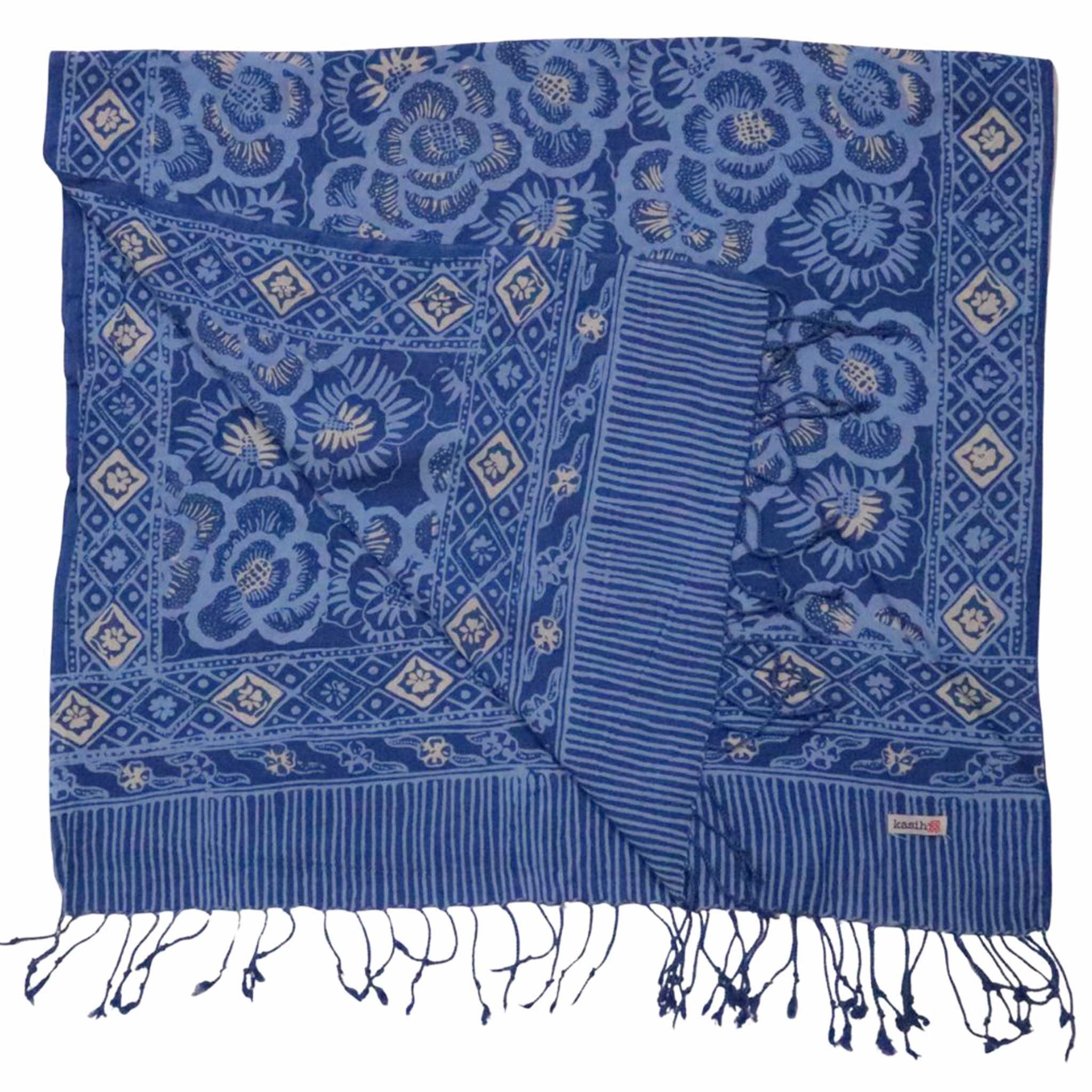 Hand Dyed Batik Scarf - Soft Cotton, Blue Roses, White, Floral, Flower Scarves La Vie Bien Hand Dyed Batik Scarf - Soft Cotton, Blue Roses, White, Floral, Flower